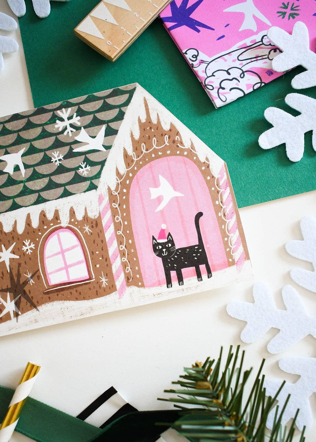 Gingerbread Cat house Christmas Card