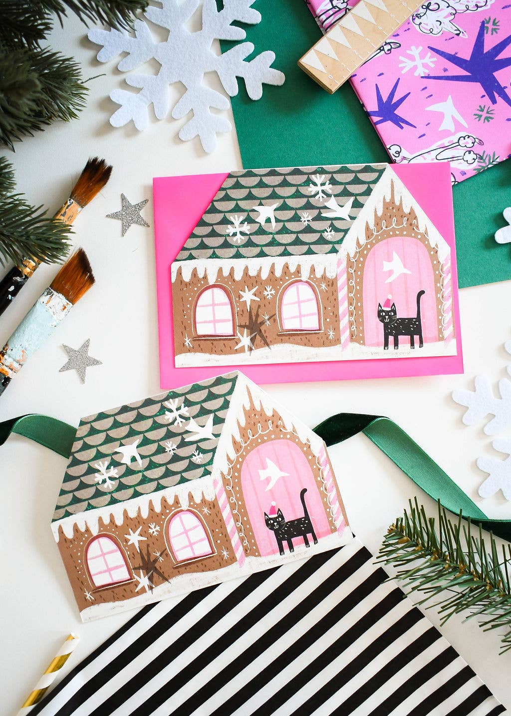 Gingerbread Cat house Christmas Card