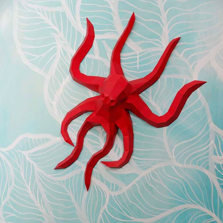 PAPERCRAFT WORLD - Octopus PaperCraft Origami Wall Art, 3D Wall Art