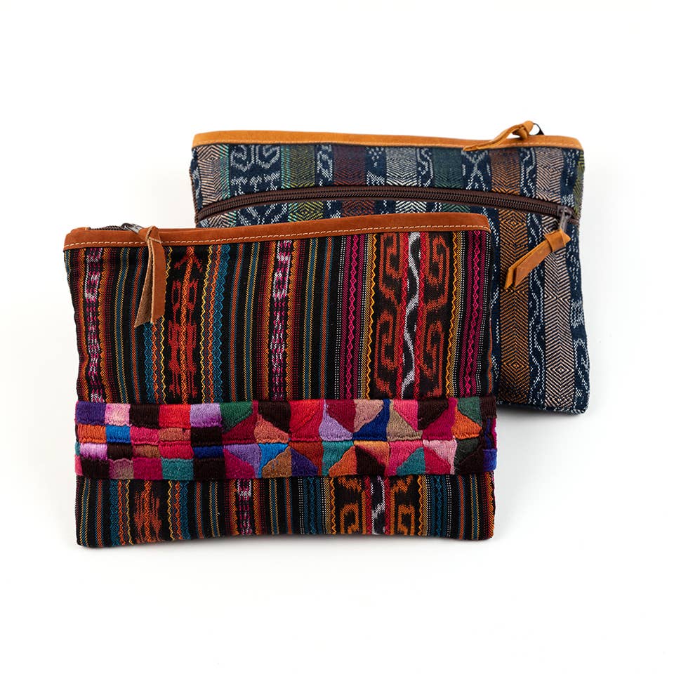 Embroidered Corte Clutch with Leather Trim