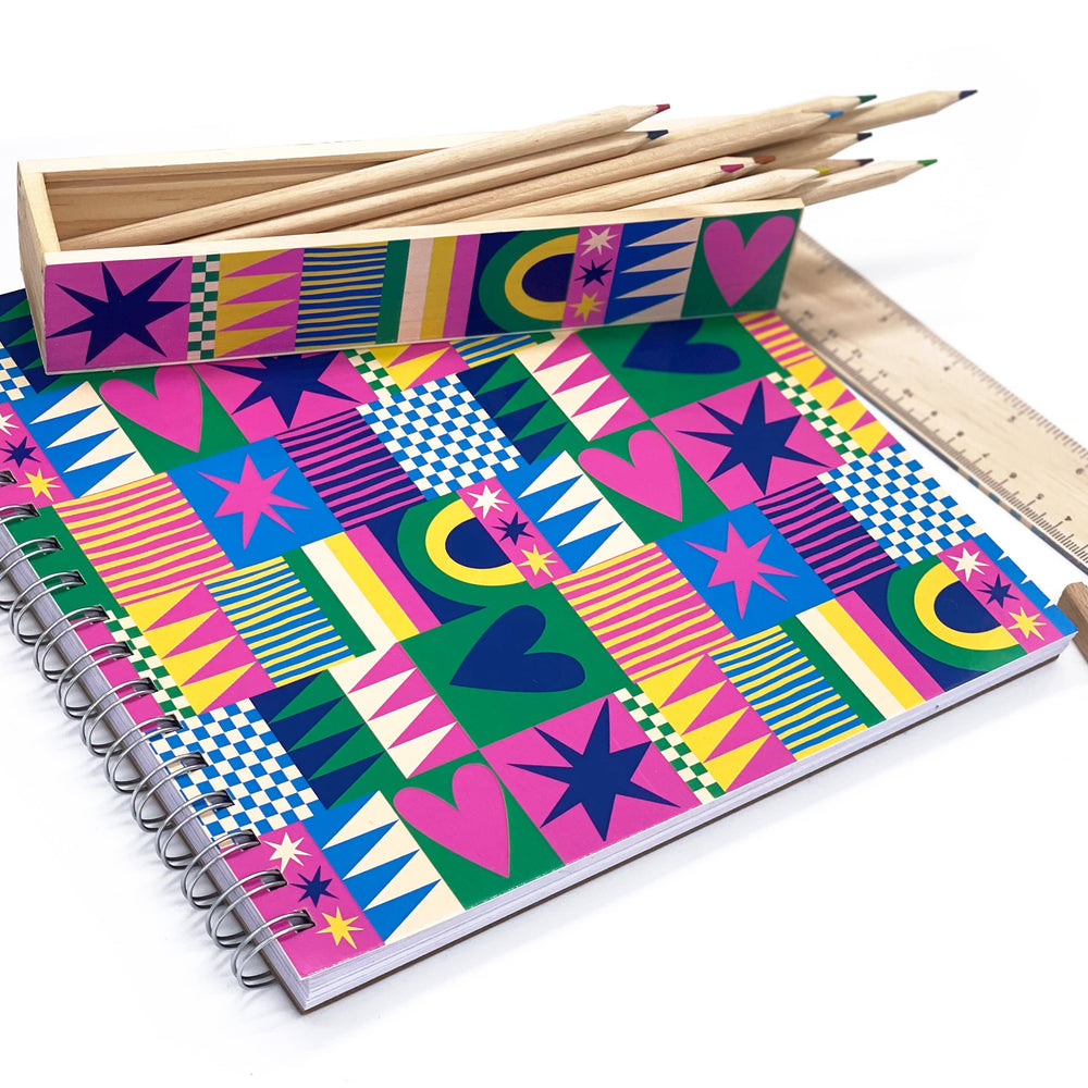 
                      
                        Wooden Pencil Box & 12 Colored Pencils - Geo Love
                      
                    