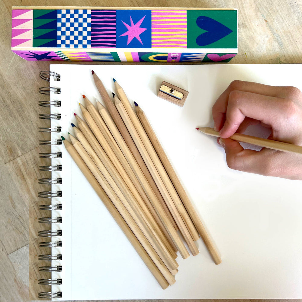 
                      
                        Wooden Pencil Box & 12 Colored Pencils - Geo Love
                      
                    