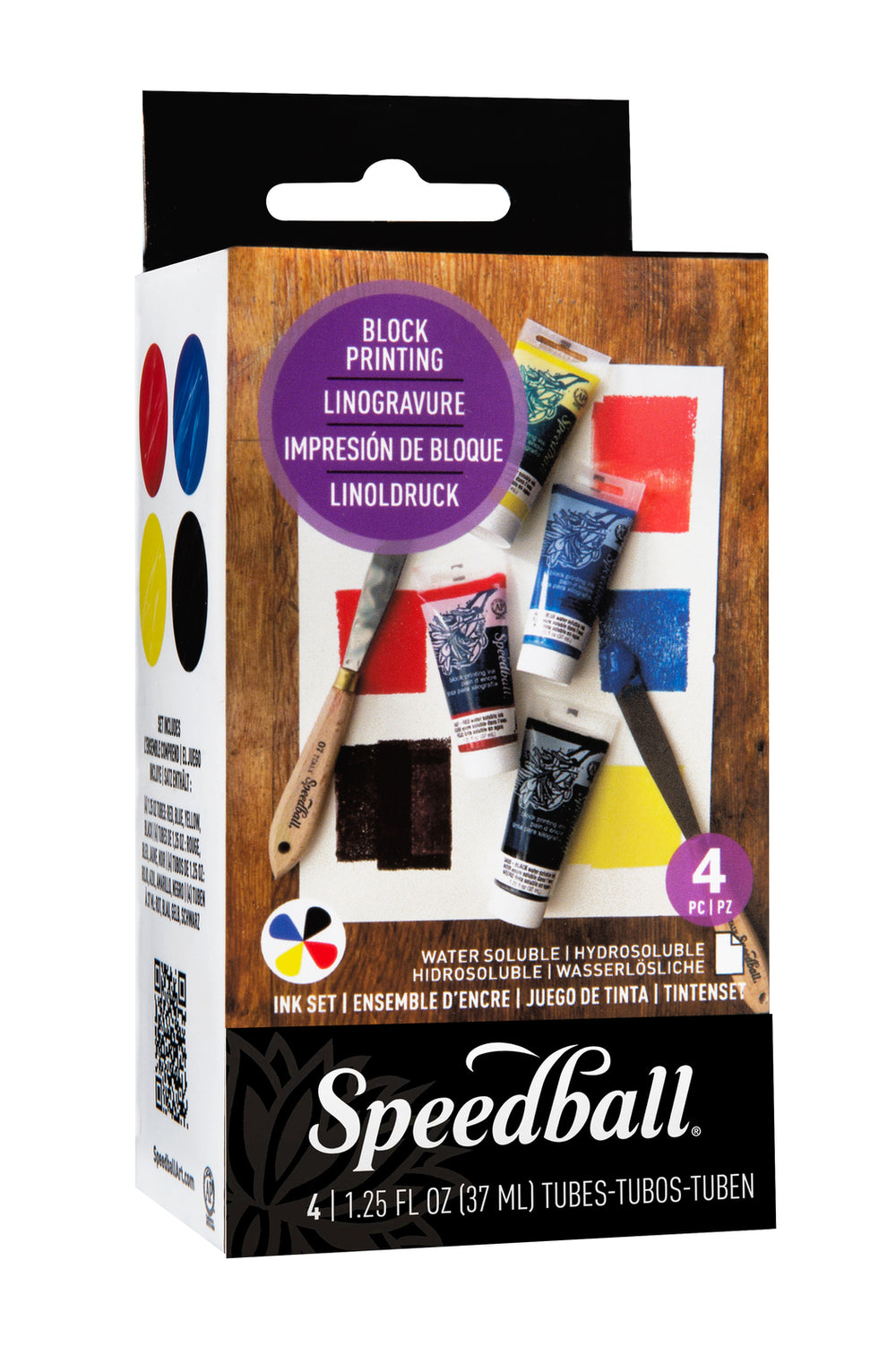 Speedball Basic Block Printing Kit, 4-Colors, 1.25 fl oz Tubes