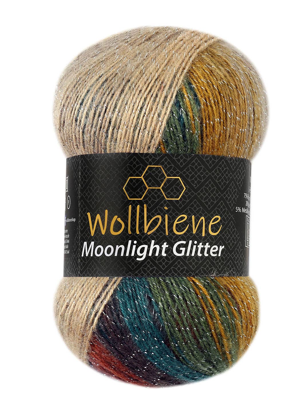 woolen bee moonlight glitter batik crochet knitting wool: 4050 turkis grey beige