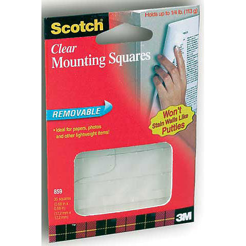 859 Scotch Clear Removable Mounting Squares, Squares Measure 11/16