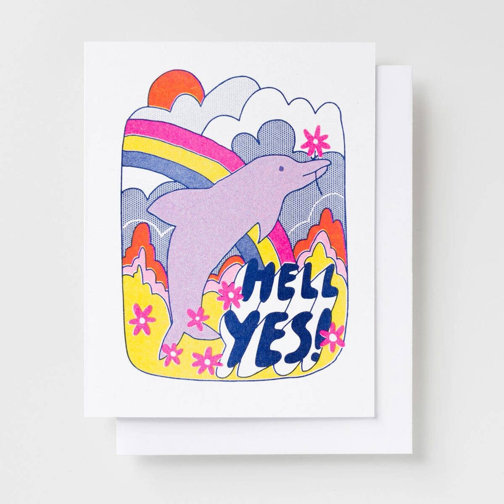 Hell Yes Dolphin Risograph Card