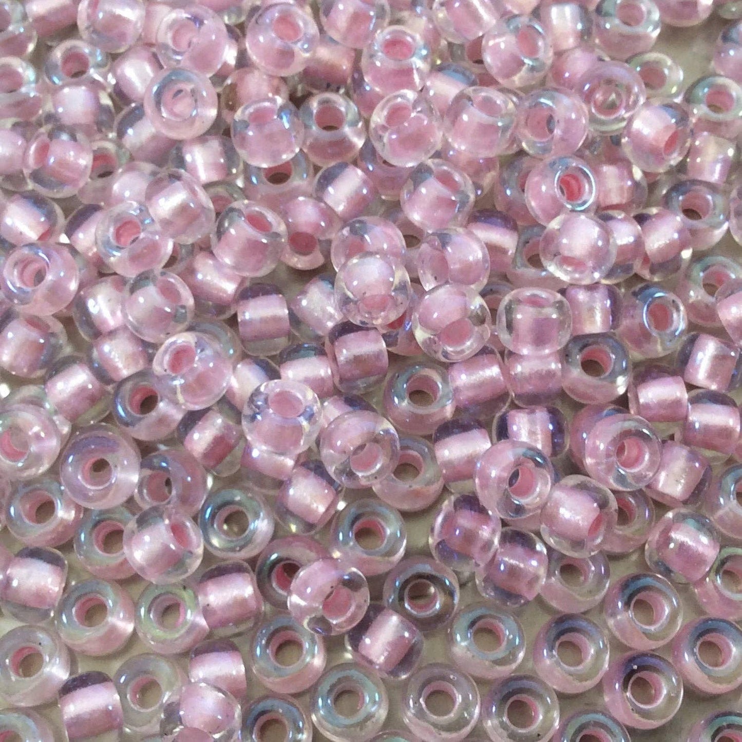 Size 6/0 Glossy AB Finish Pearlized Pink/Clear Genuine Miyuki Glass Seed Beads - Sold by 20 Gram Tubes (Approx. 200 Beads/Tube) - (6-93639)