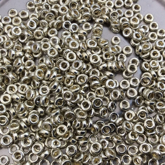 1mm x 3mm Glossy Galvanized Silver Genuine Miyuki Glass Seed Spacer Beads - Sold by 8 Gram Tubes (Approx 520 Beads per Tube) - (SPR3-4201)