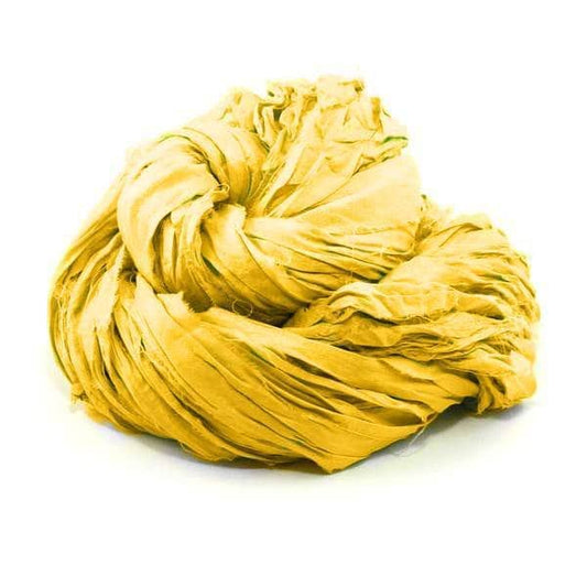 Neon Handmade Sari Silk Ribbon Yarn: Helium Yellow