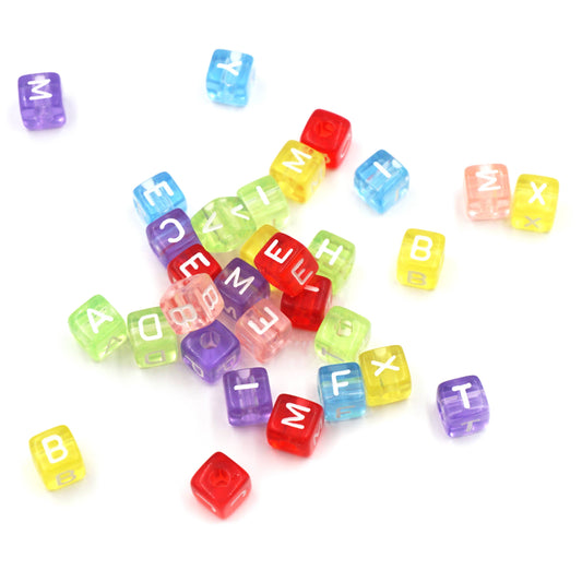 Translucent Multi-colored Alphabet Beads, Cube Shape