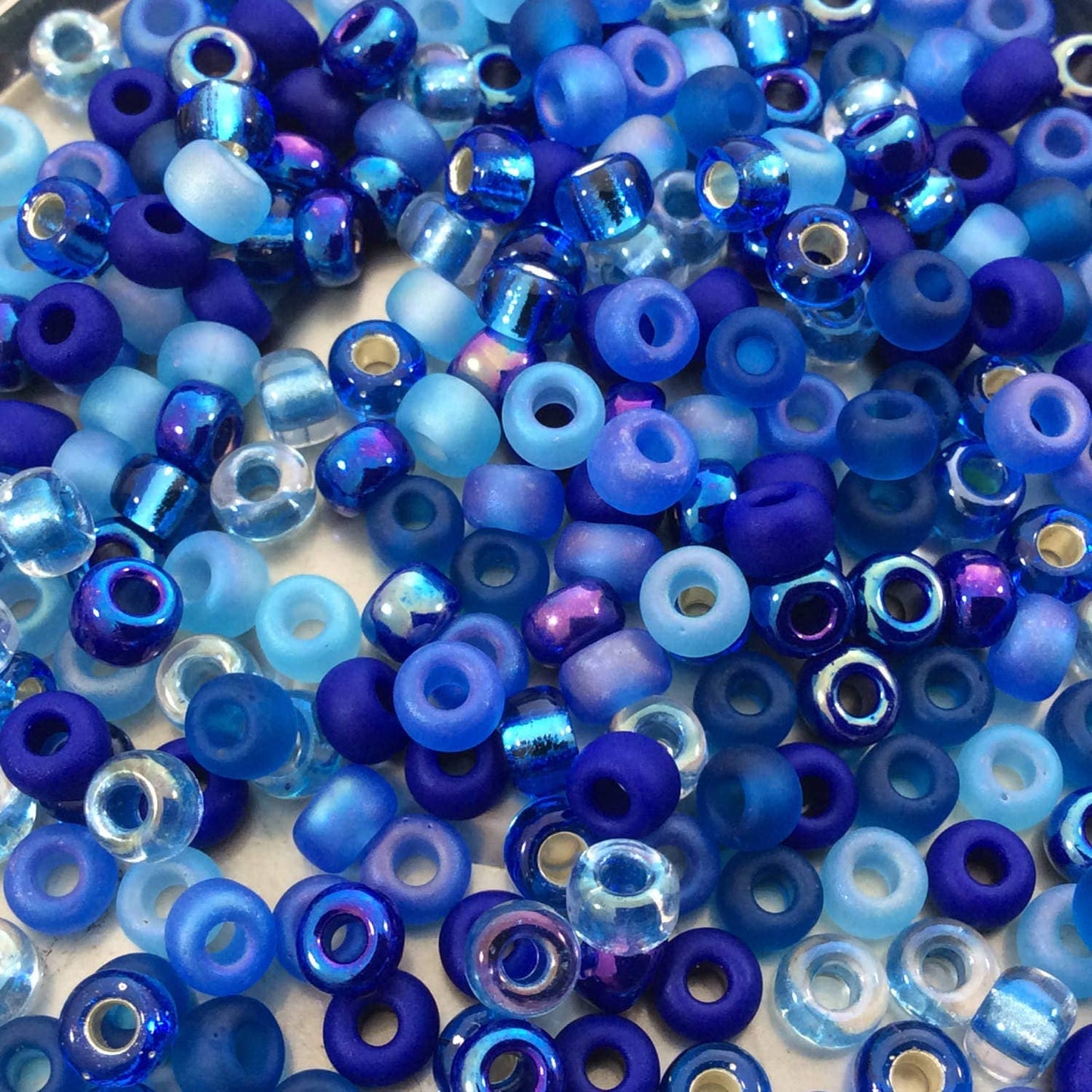 Size 6/0 Assorted Finish Blue Tone Mix Genuine Miyuki Glass Seed Beads - Sold by 20 Gram Tubes (Approx. 200 Beads per Tube) - (6-9MIX02)