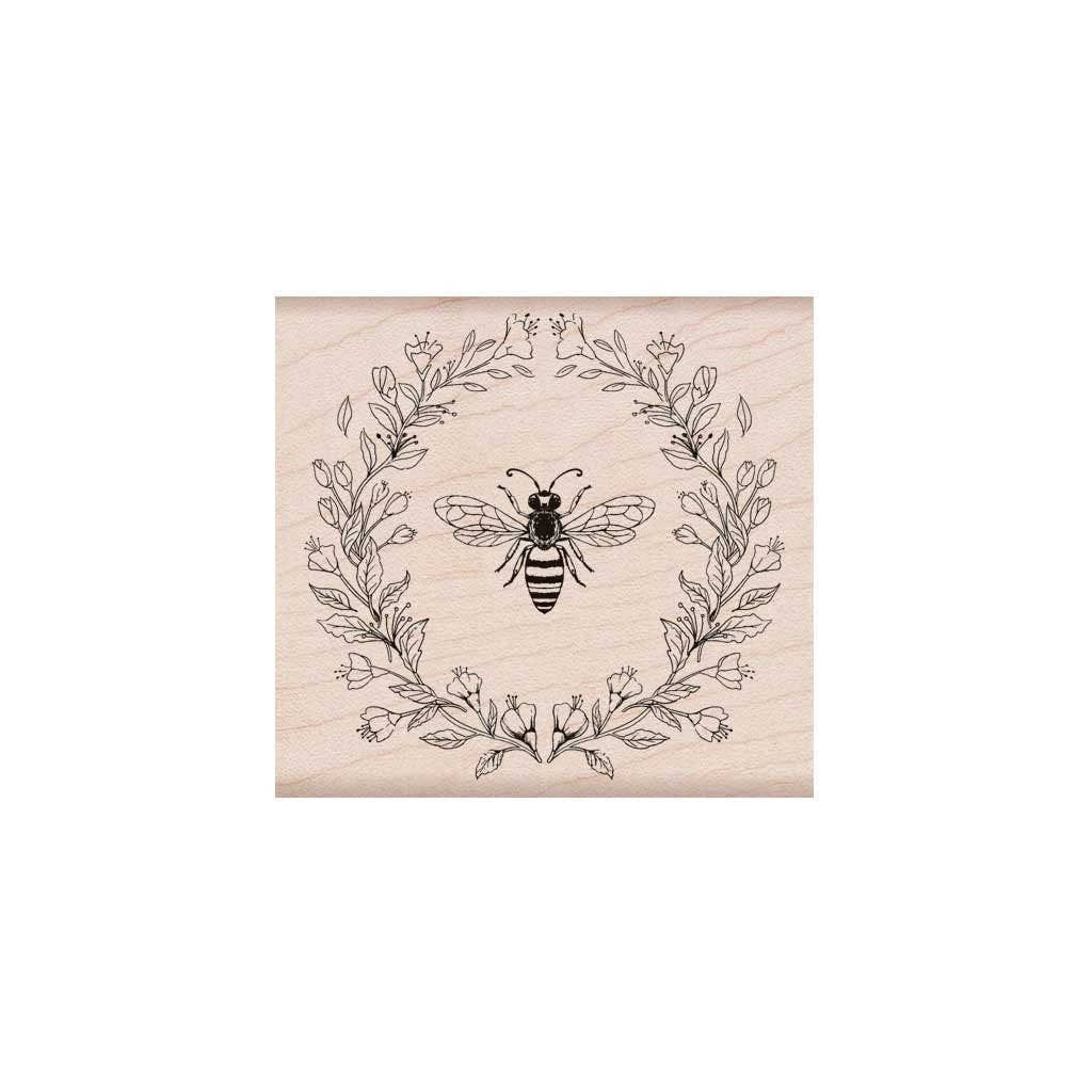 Antique Bee and Flowers Handmade Rubber Stamp