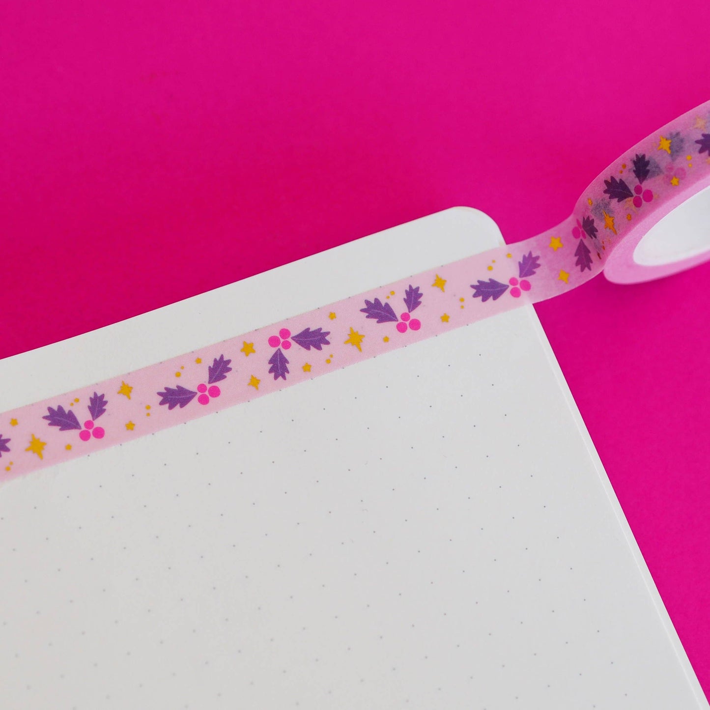 Pink Holly Christmas Gold Foil Narrow Washi Tape