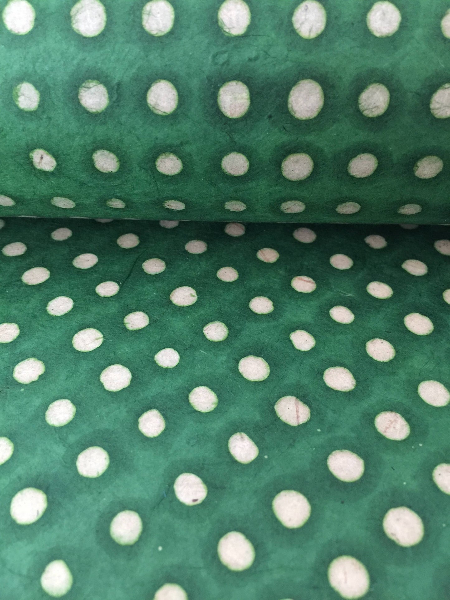 Batik Green - Lokta paper, batik-painted dots - Nepalese paper, Batik wax