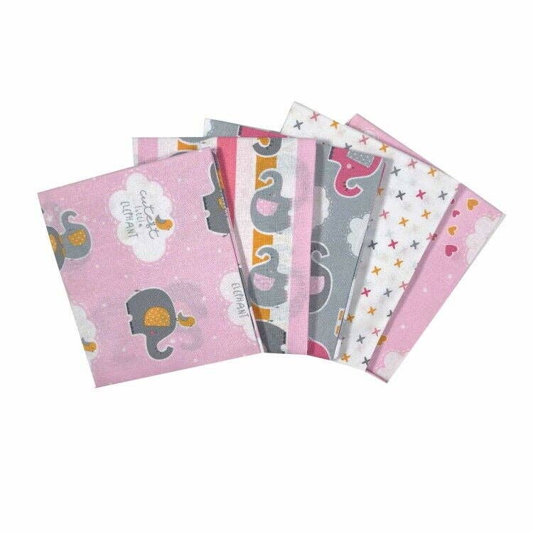 Baby Pink Fat Quarter Bundle, Baby Elephant Cotton Fabric