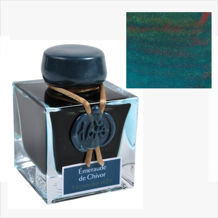 Herbin 1670 Ink with Gold Shimmer 50ml - 6 Colors: Emerald of Chivor