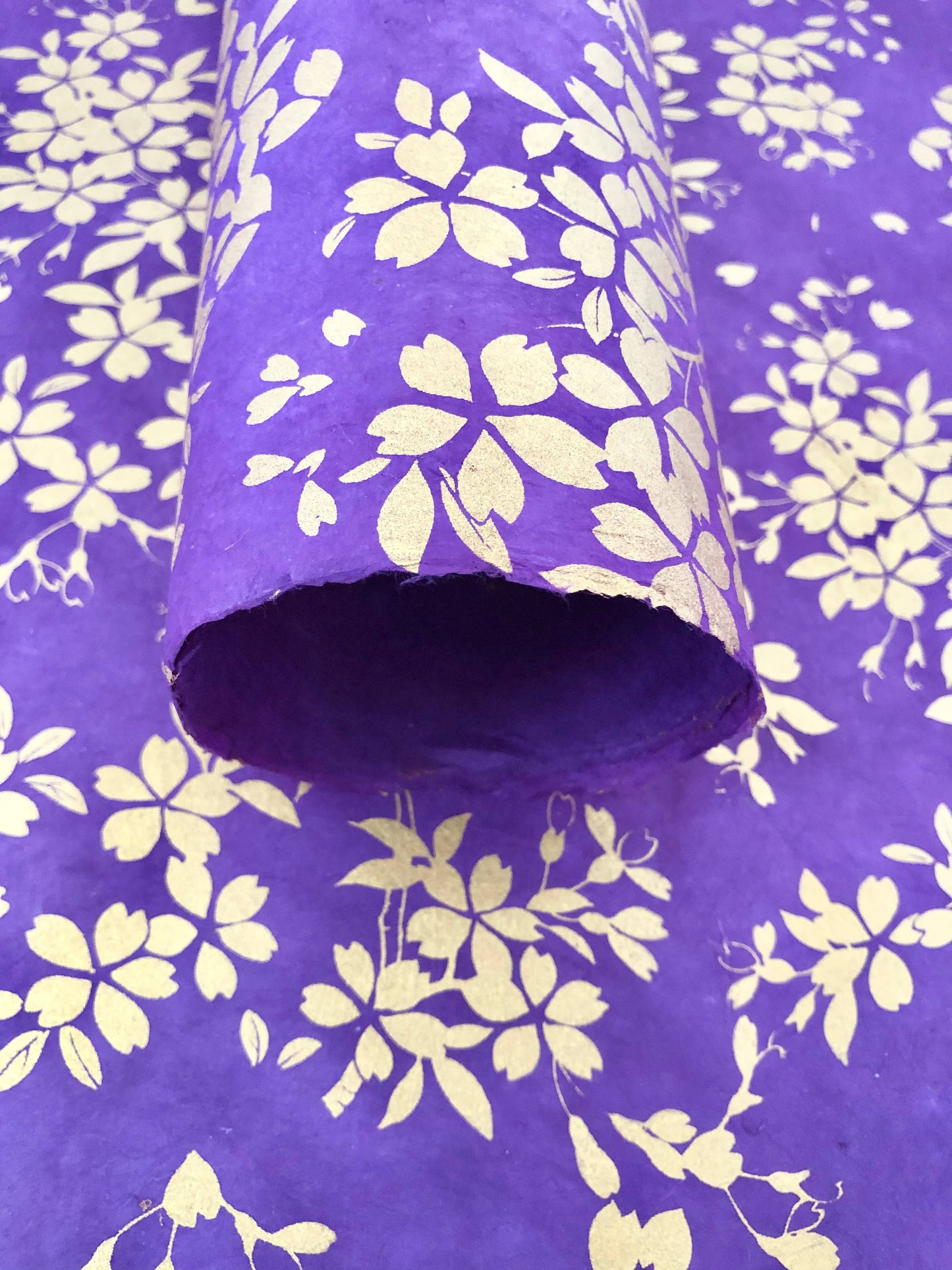 Gold leaf on Purple - Flower Paper, Gift wrap, Craft Paper, Decorative LOKTA Paper