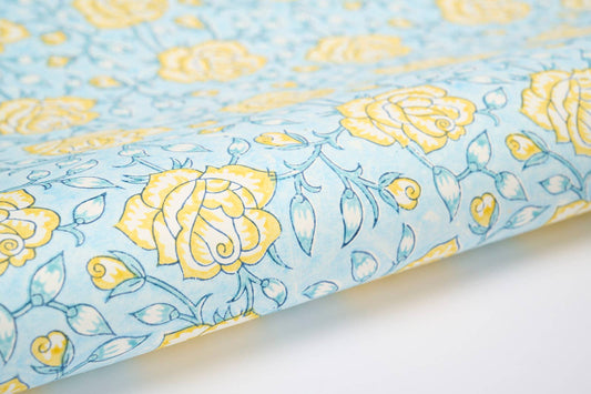 Hand Block Printed Gift Wrap Sheets -Jaipur Rose Mimosa