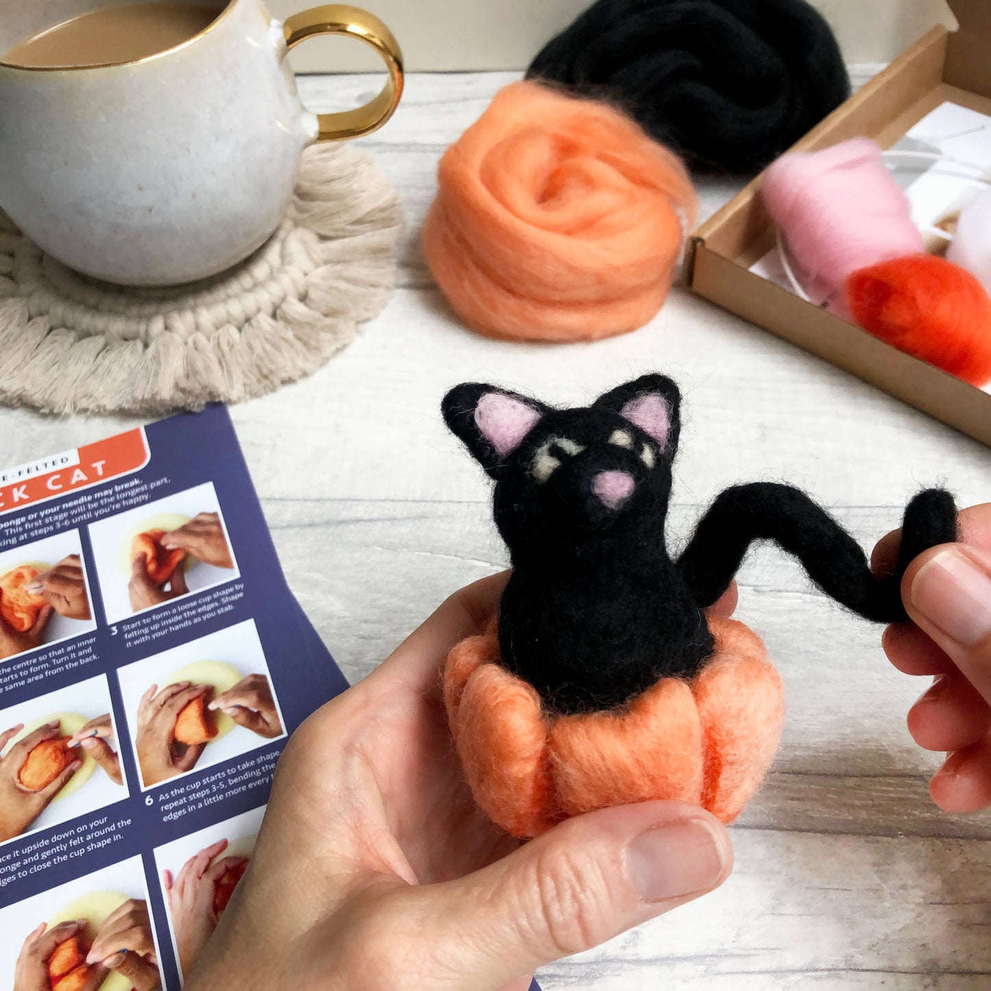 Needle Felting Kit, Black Cat. A Halloween craft kit