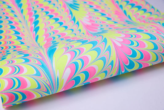 Neon Peacock - Hand Marbled Gift Wrap Sheets