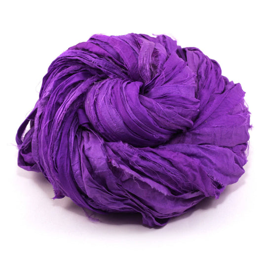 Neon Handmade Sari Silk Ribbon Yarn: Mercury Purple
