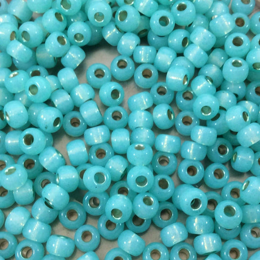 Only Beads - Size 6/0 Silver Lined Alabaster Mint Green Genuine Miyuki Glass Seed Beads - Sold by 20 Gram Tubes (Approx. 200 Beads per Tube) - (6-9571)