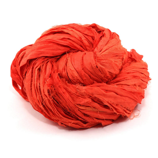 Neon Handmade Sari Silk Ribbon Yarn: Sodium Orange