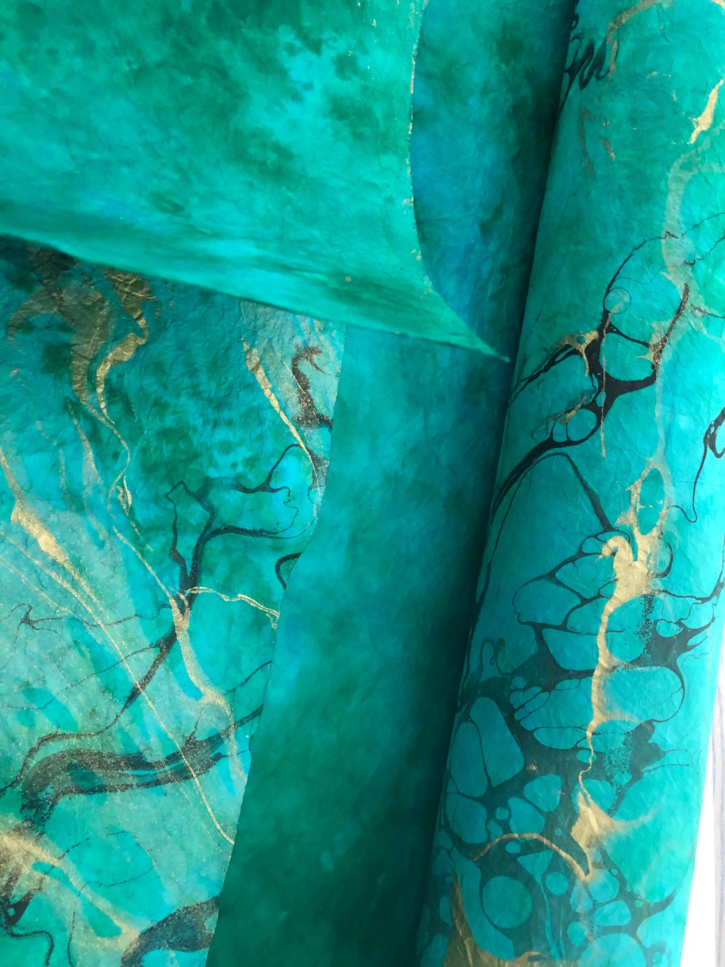 Momi Turquoise - Mulberry Paper, Decorative Handmade Paper, Best Marble Paper