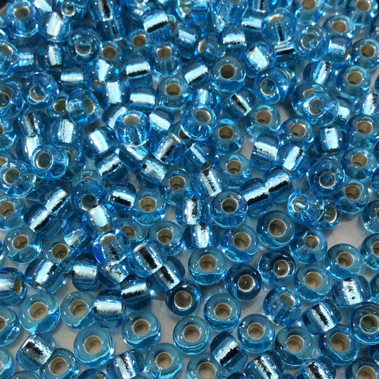 Size 6/0 Gloss Finish Silver Lined Aqua Genuine Miyuki Glass Seed Beads - Sold by 20 Gram Tubes (Approx. 200 Beads per Tube) - (6-9148S)
